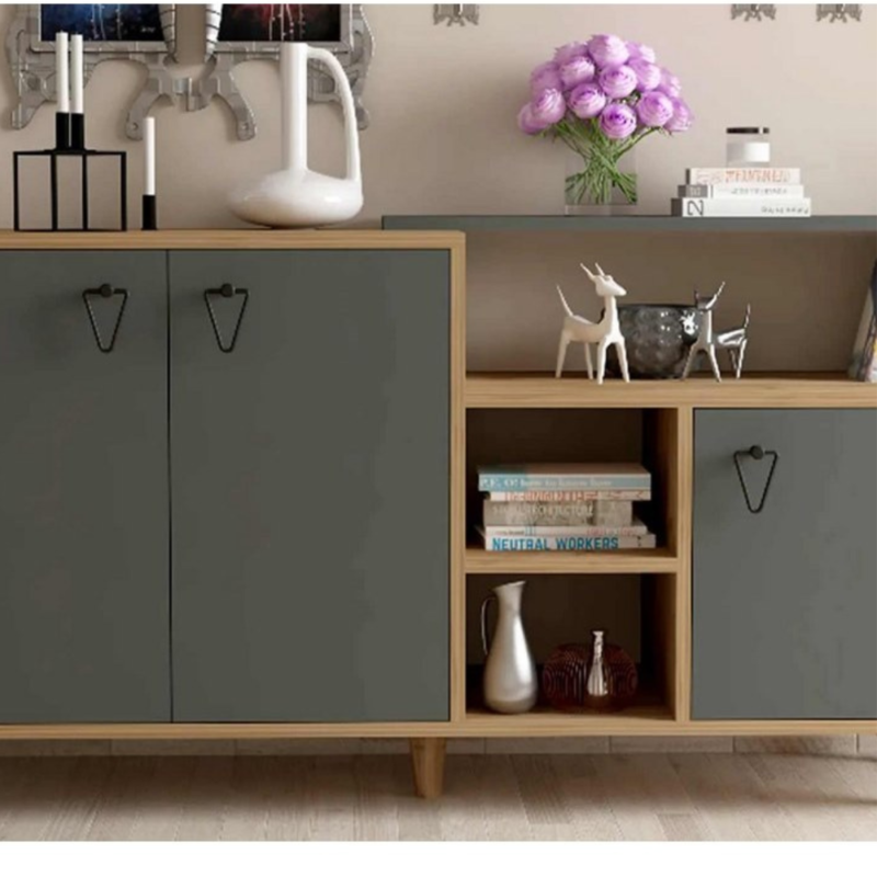 بوفيه خشب بيج ورمادي بسطح رخامي140×40×78 سم