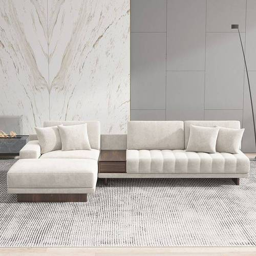 ركنة بيضاء مودرن مع طاولة مدمجة - Modern White Corner Sofa with Integrated Table