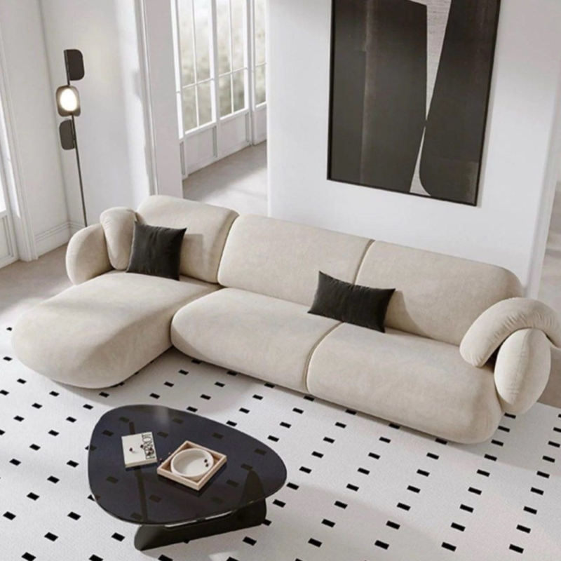 Beige L-Shaped Sectional Sofa - كنب ركني زاوية على شكل حرف L بيج