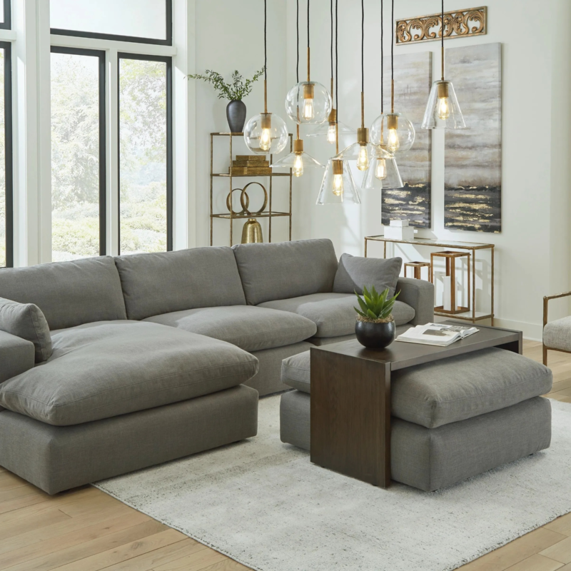 صوفا كنب ركني زاوية قابل للتغيير 3 قطع حشوة من الريش بيج و رمادي - Beige & Grey Feather Filled 3-Piece Modular Corner Sofa Set
