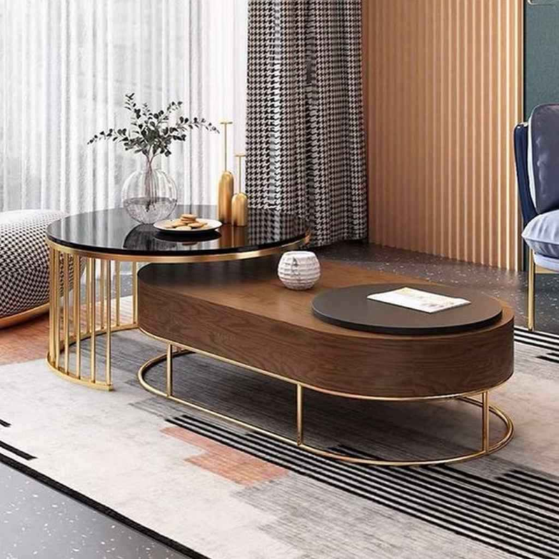 Two-Piece Table Brown, Black and Gold - طاولة قطعتين بني وأسود وذهبي