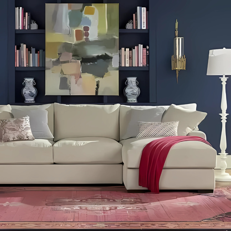 كنب ركني بيج و رمادي داكن - Beige and Dark Grey Sectional Sofa