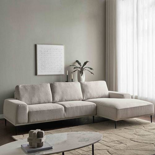 Right Corner Sofa - Classic Modern Design - Beige Linen Fabric - كنبة ركنية يمين - تصميم كلاسيكي عصري - قماش كتان بيج