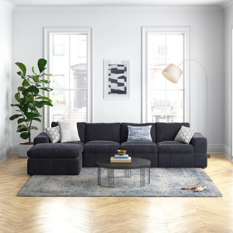 كنب ركني زاوية على شكل L يسار منخفض الارتفاع أسود و أبيض - Left L-Shape Low Profile Black and White Corner Sofa