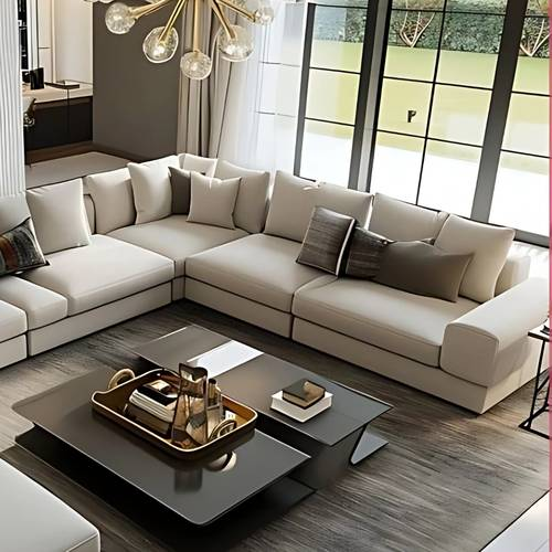 Off-White U-Shape Sectional Sofa - كنب زاوية حرف U لون أوف وايت