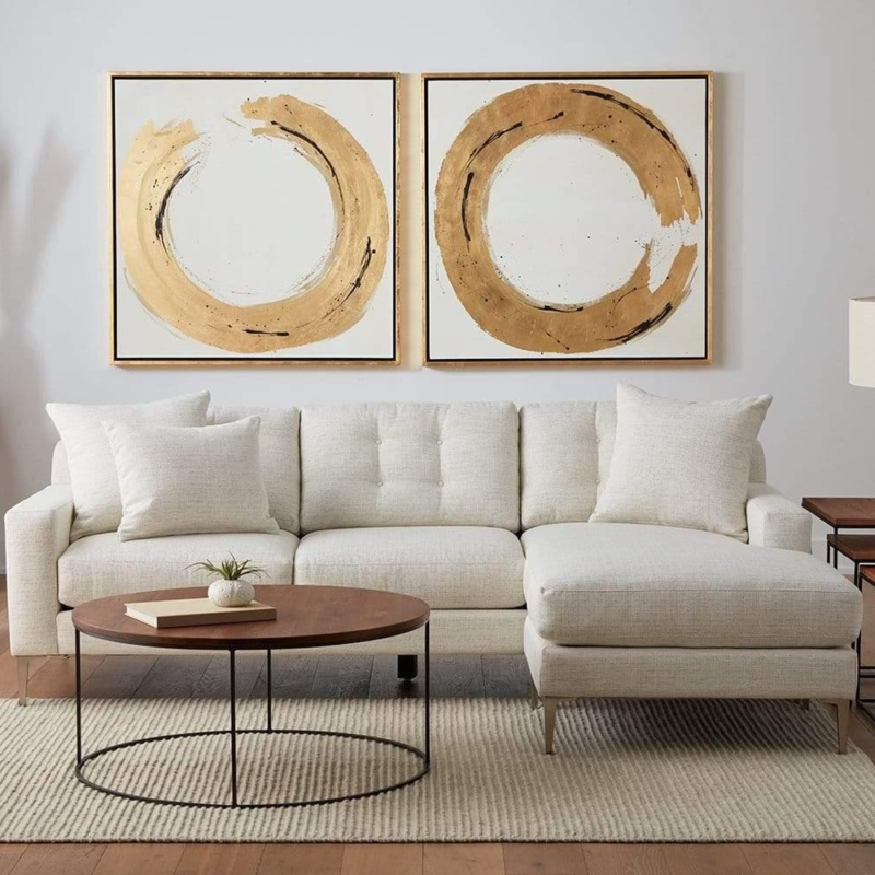 كنب ركني بأرجل معدنية ابيض على شكل L - L-Shaped White Corner Sofa with Metal Legs