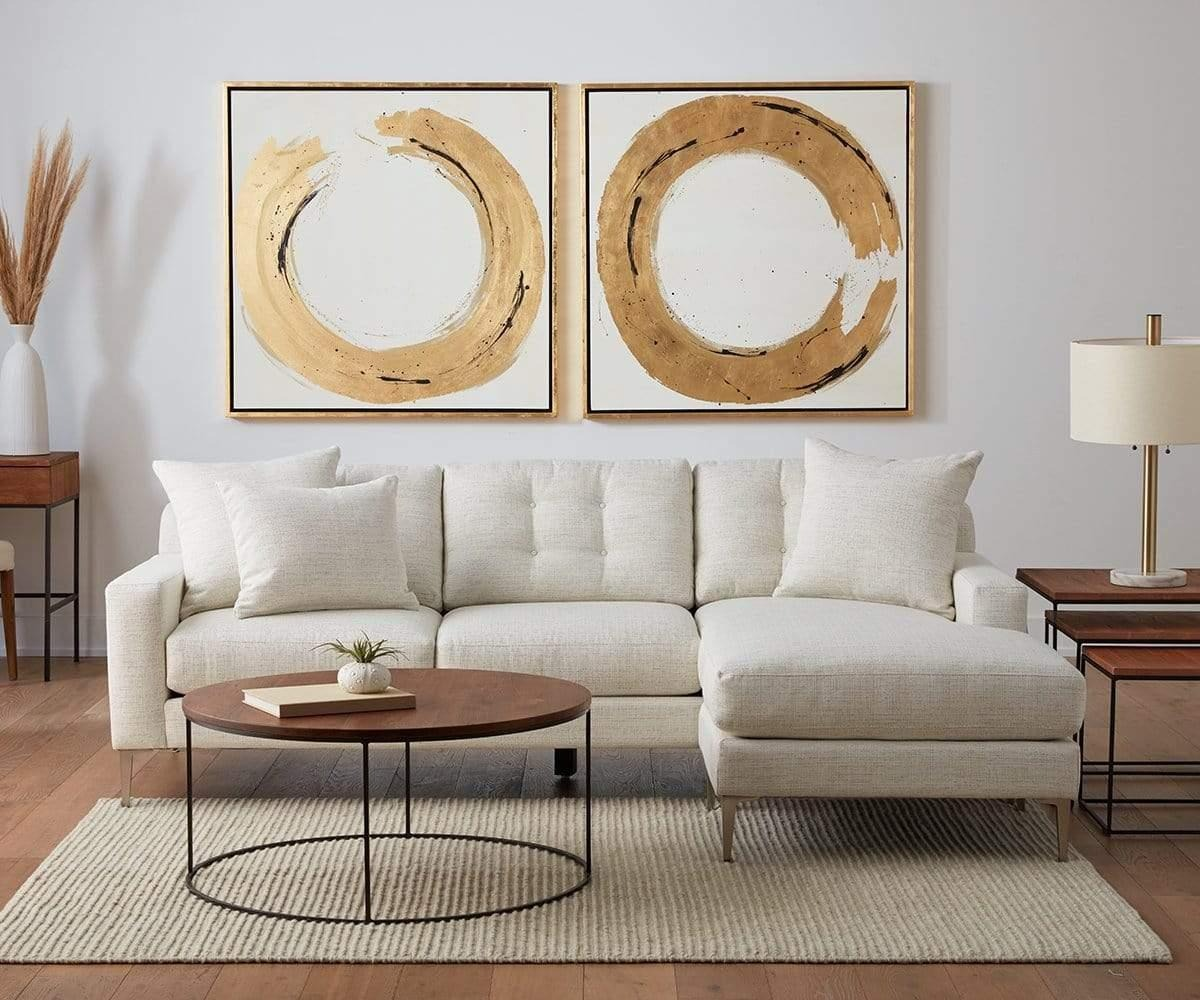 كنب ركني بأرجل معدنية ابيض على شكل L - L-Shaped White Corner Sofa with Metal Legs